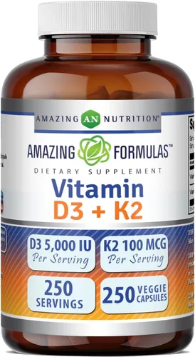 Vista 6 de Amazing Formulas Vitamina D3 5000 UI con vitamina K2 100 Mcg Suplemento de 120 cápsulas vegetales Sin OMG Sin gluten Fabricado en Estados