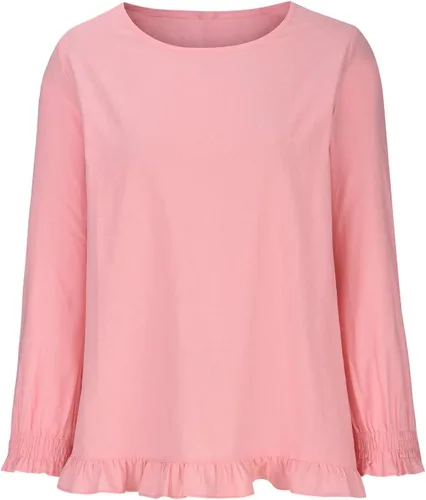 Vista 4 de Lindas camisetas de preppy para mujer, de manga larga, cuello redondo, algodón y lino, color liso, para otoño