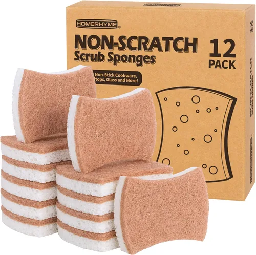 Vista 12 de Esponja natural para platos, paquete de 48, esponja exfoliante antiarañazos, esponja ecológica multiusos de fibra de sisal de cocina, esponja