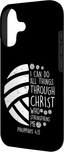 Vista 2 de Funda de regalo para iPhone 17 con versículo bíblico de Dios Jesús con texto en inglés "Volleyball i can do th