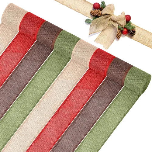 Vista 9 de WILLBOND 8 rollos de cinta de arpillera con cable de Navidad de 44 yardas