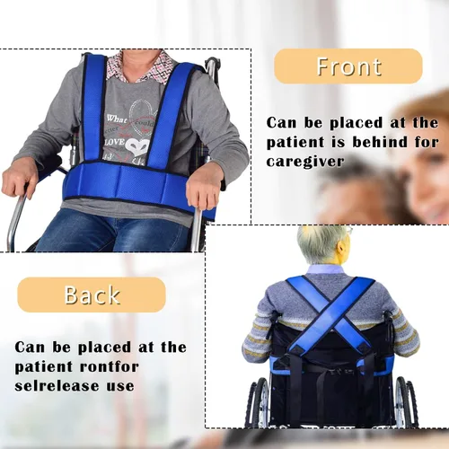 Vista 4 de Cinturón de seguridad para silla de ruedas con correa ajustable para el hombro, cinturón de sujeción médica, restricciones de cama para silla