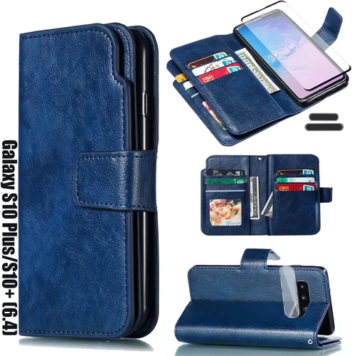 Vista 7 de Funda tipo cartera para Galaxy S10 Plus/S10+ de 6.4 pulgadas [3+ ranuras para tarjetas] Tarjeta de identificación con ranura para tarjetas de Negro