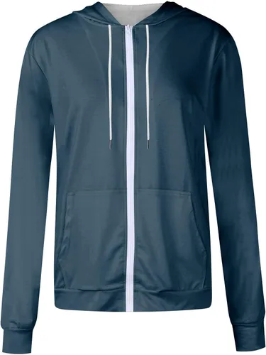 Vista 5 de Sudadera con capucha y cremallera para mujer, manga larga, cordón ajustable, ajuste delgado, ligero, moderno, para otoño, con bolsillos, 2023