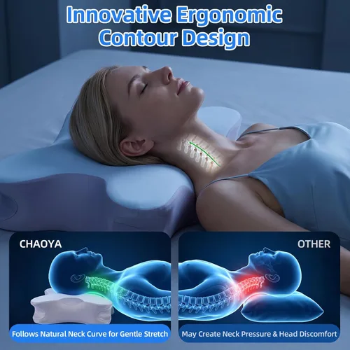 Vista 6 de Ergonomic Memory Foam Cervical Pillow for Neck and Shoulder Pain Relief,2 Heights Memory Foam Pillows for Neck Support for Side Sleep Stomach Blue
