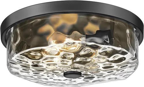 Vista 8 de Lámpara de techo empotrada con pantalla de vidrio ondulado de agua, moderna iluminación de techo de 2 luces para cocina, sala de estar, porche Negro