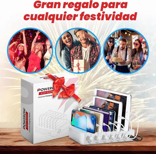 Vista 8 de Base de carga USB, estación de carga universal de 6 puertos para múltiples dispositivos, estación de carga para múltiples dispositivos, compatible