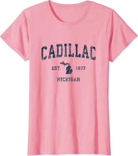 Vista 8 de Cadillac Michigan MI Vintage Sports Design Navy Print Camiseta