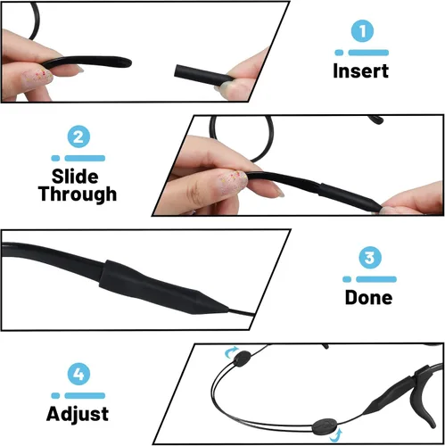 Vista 4 de QUEEN KING 4 correas ajustables para gafas, retenedor de gafas de sol deportivas de ajuste universal, correa antideslizante para lentes sin cola