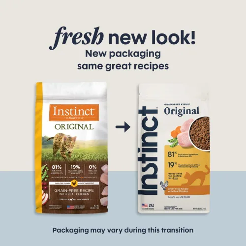 Vista 2 de Instinct Original - Alimento seco para gatos, Chicken Croquetas crudas con pollo sin jaula para músculos fuertes, salud digestiva y piel y pelaje