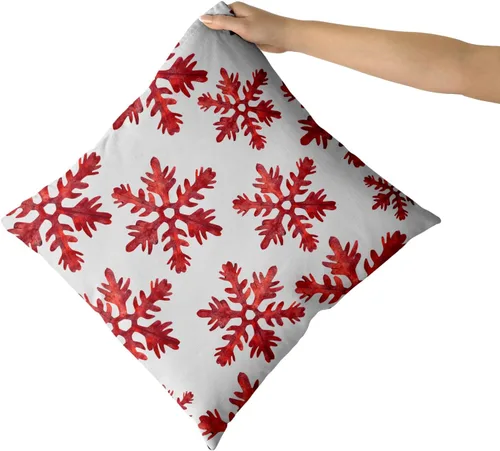 Vista 8 de Juego de 2 fundas de almohada de invierno de copos de nieve rojos de 18 x 18 pulgadas, fundas de almohada blancas de copos de nieve que caen, fundas