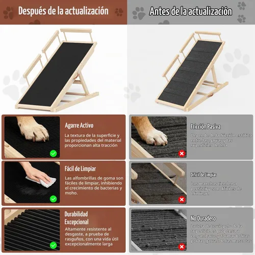 Vista 2 de Rampa para perros para cama alta, sofá, automóvil, rampas para mascotas de 55.12" de largo ajustable de 19.3"-27.17" escalón de madera para perro