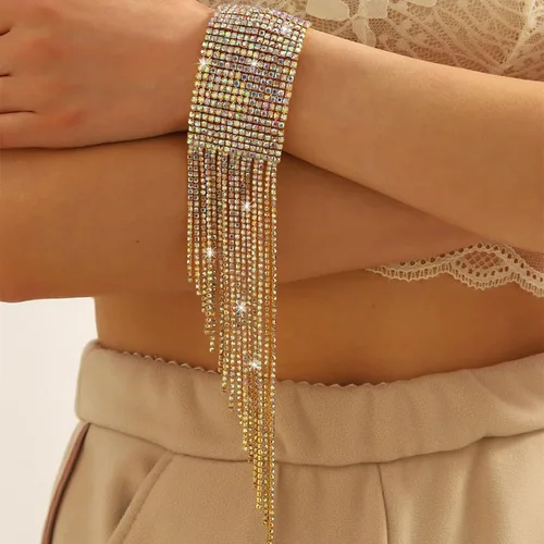 Vista 4 de Rhinestone Bracelet Silver Party Prom Jewelry for Women Cuff Bangles Sparkling Blingbling Tassel Crystal Tennis Bracelet Party Dress Accessories A2