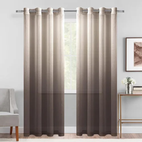 Vista 15 de DWCN Cortinas Transparentes Ombré - Cortinas de Lino Sintético con Gradiente Semi Voile con Ojales en la Parte Superior para Dormitorio y Sala