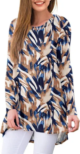 Vista 75 de AWULIFFAN Blusa tipo túnica holgada de manga larga con cuello redondo para mujer