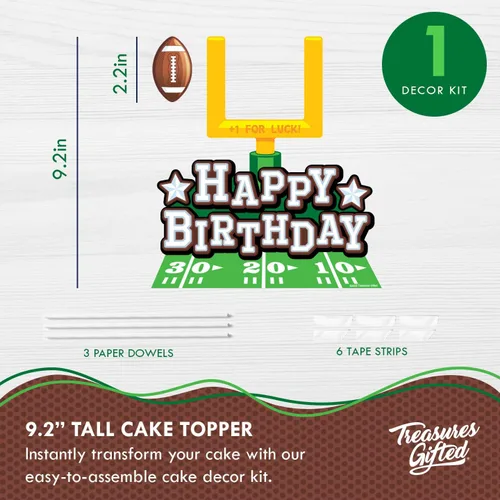 Vista 2 de Treasured Gifted - Decoración para pastel de fútbol de cumpleaños – Decoraciones y suministros para fiestas de fútbol – Decoraciones para tartas