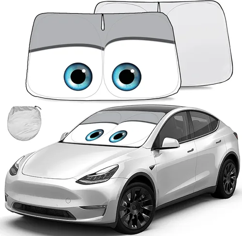 Vista 8 de Gven Parasol para Parabrisas para Tesla Modelo Y/3 Accesorios 2025 Protector de Ventana Delantera de Coche 100% Opaco Protección UV de Doble Cara