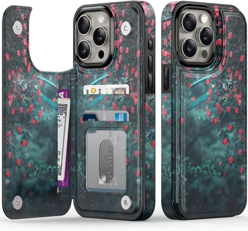 Vista 171 de FUNMIKO Funda tipo cartera para iPhone 15 con tarjetero + clip para efectivo, bloqueo RFID, protección contra caídas de grado militar y obras