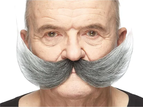 Vista 45 de Mustaches Self-Adhesive Fake Mustache, Synthetic Fur Costume Accessory Set Arqueólogo gris con blanco