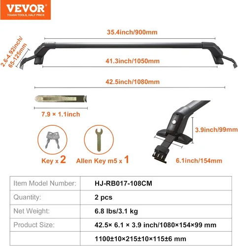 Vista 7 de VEVOR Barras transversales para portaequipajes de techo, barras transversales de portaequipajes de techo de aluminio, se ajustan a techos sin rieles