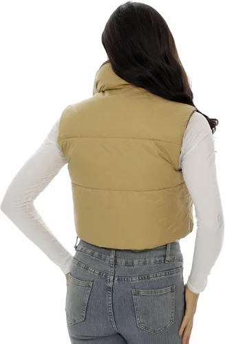 Vista 3 de Kusogiay Chaleco corto acolchado para mujer, ligero, con cremallera, sin mangas, reversible, con bolsillos