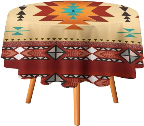 Vista 3 de Mantel azteca, diseño geométrico tribal, decoración rústica de nativos americanos, estilo suroeste, impermeable, lavable, para decoración de cocina