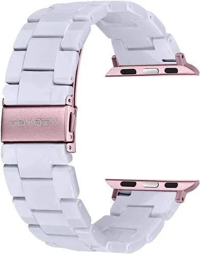 Vista 5 de JOYOZY Correa de resina de moda compatible con Apple Watch 9/8/7/6/5/4/3/2/1, correa iWatch con hebilla de acero inoxidable para Apple Watch