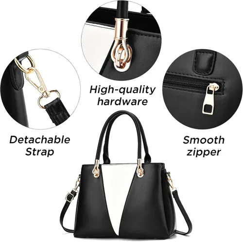 Vista 5 de Juego de 2 bolsas de mano para mujer, con asa superior, costuras de cuero, bolsa de hombro para mujer
