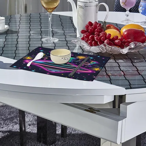Vista 4 de Spaceship Alienes Rave - Juego de 6 manteles individuales resistentes lavables para decoración de mesa de cena y fiesta