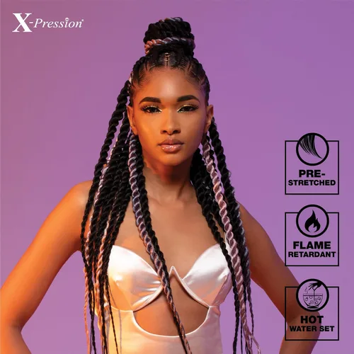 Vista 9 de Sensationnel X-Pression - Trenzas sintéticas prestiradas, 3 unidades, 58 pulgadas, negro azabache 1 Cabello trenzado, Kanekalon, ignífugo
