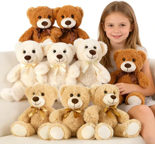 Vista 10 de MaoGoLan - 10 unidades de osos de peluche navideños, osos de peluche de 14'' con trajes clásicos de Santa - Camisa y sombrero removibles, se ajustan