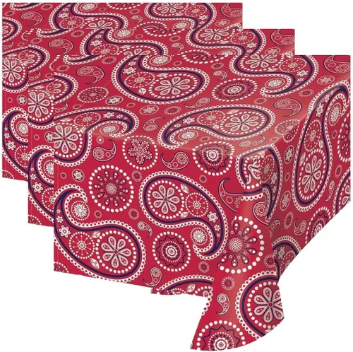 Vista 3 de Creative Converting 329662 Mantel de plástico con estampado de cachemira roja