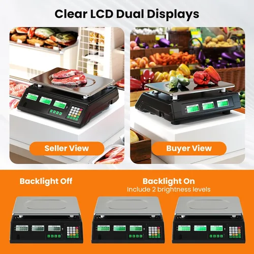 Vista 4 de Goplus Báscula de cálculo de precios de 88 lb/40 kg, báscula digital comercial de alimentos con función de conteo, plataforma de acero inoxidable