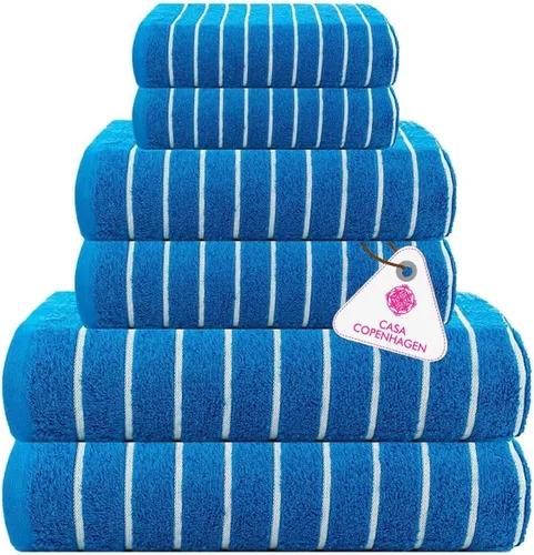 Vista 53 de CASA COPENHAGEN Exotic - Juego de 6 toallas de diseño de 100% algodón egipcio, color azul aguamarina, 550 GSM, 2 toallas de baño, 2 toallas de baño