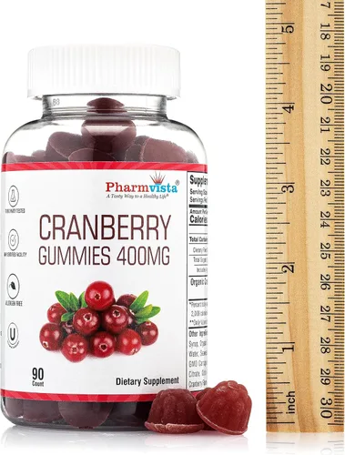 Vista 3 de Pharmvista Gomitas de arándano para niños y adultos, 400 mg, sin gluten, sin alérgenos, suplemento vegano rico en nutrientes, masticables