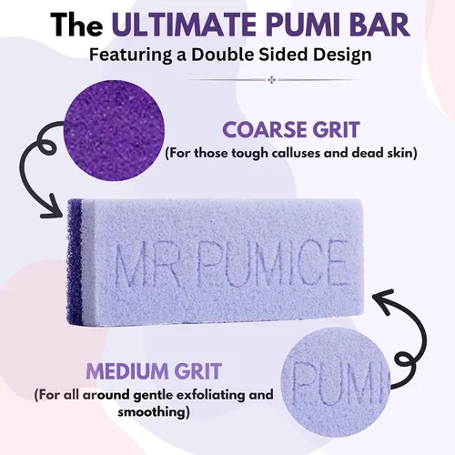 Vista 2 de Mr. Pumice Ultimate PUMI Bar 2 en 1 de grano doble (medio + grueso) removedor de callos, piedra de pedicura y lima de pedicura para pies y talones
