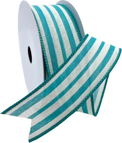 Vista 10 de Morex Ribbon Cinta de rayas de cabaña de lino con cable, 1.5 pulgadas por 10 yardas, verde manzana, 7579.40/10-550