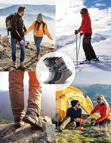 Vista 6 de UUMIAER Calcetines de lana merino para hombre, 5 pares de calcetines térmicos de lana para senderismo, calcetines gruesos de invierno