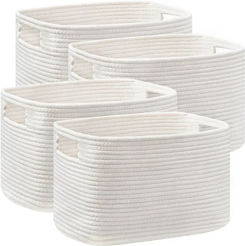 Vista 13 de Paquete de 4 cestas de almacenamiento para organizar, cestas tejidas para estantes, color beige