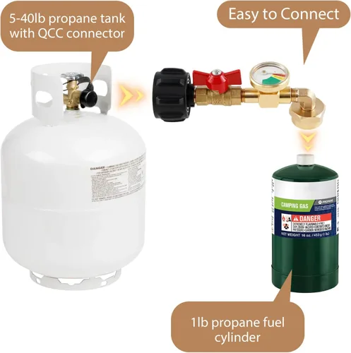Vista 6 de Adaptador de recarga de propano, llena botellas de 1 libra de tanque de 20 libras, adaptador de recarga de propano convertidor con indicador