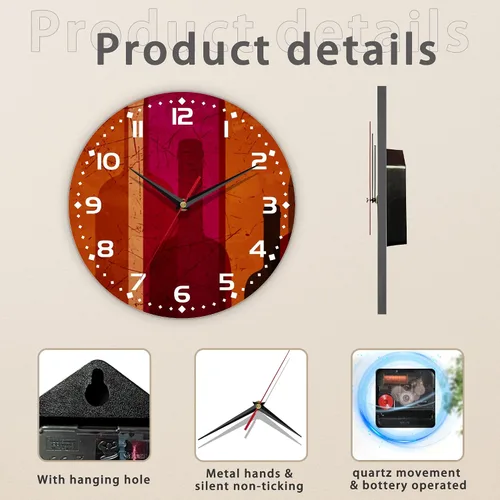 Vista 3 de Reloj para sala de estar, reloj de pared de vino abstracto, reloj de pared de madera vintage, silencioso sin tictac, funciona con pilas, números