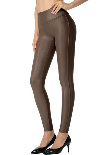 Vista 13 de SANTINY - Pantalones de cuero sintético de 25.5"/27" para mujer, leggings elásticos de cintura alta para mujer Beech Wood