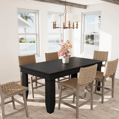 Vista 5 de GarveeHome Mesa de comedor de granja para 6-8 personas, mesas de cocina de 71 pulgadas de largo con marco resistente de madera, mesa rectangular