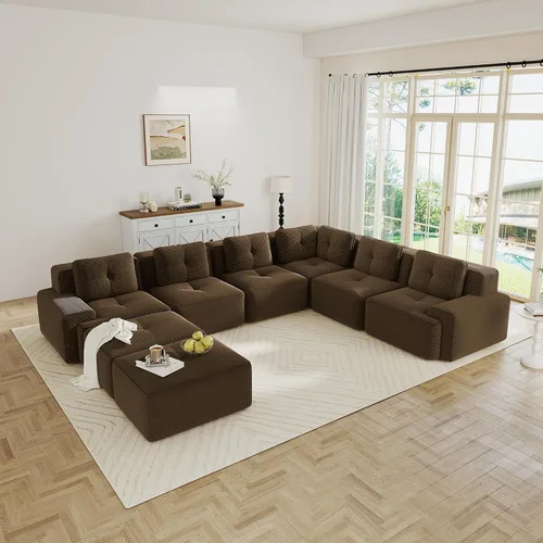 Vista 70 de Sofás modulares sin hueso de 152.8 pulgadas para sala de estar, sofá modular con diván en forma de L, cómodo asiento profundo tapizado de tela