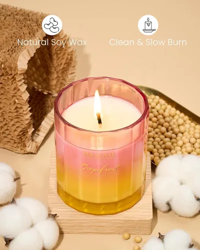 Vista 3 de M&SENSE Velas perfumadas de pomelo para el hogar, 10.6 onzas, 60 horas, velas de soja natural no tóxicas en vidrio de larga duración de combustión