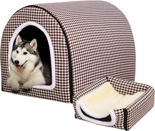 Vista 49 de Cama para gato o cama para perro, 2 formas de uso, casa de mascotas para interior con alfombra esponjosa, cubierta extraíble y lavable, fondo Grúas