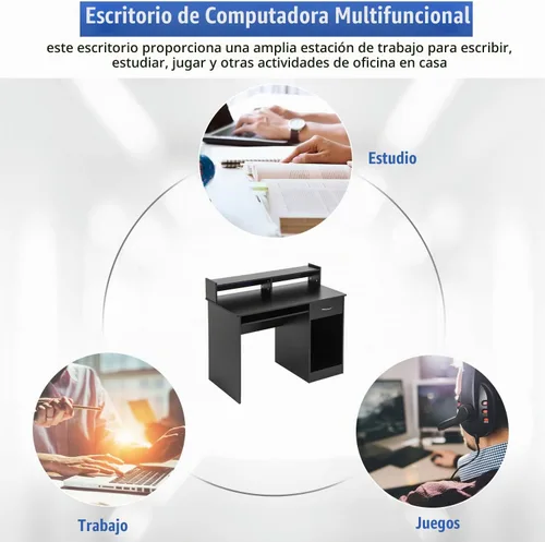 Vista 5 de PayLessHere Escritorio de oficina, escritorio para computadora con cajones, bandeja para teclado, escritorio de estudio de 43 pulgadas para el hogar