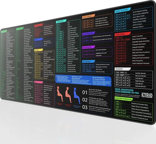 Vista 29 de KTRIO Excel Shortcuts Mousepad, Desk Mat, 31.5 x 11.8 in, XL Smooth Micro-Weave Surface, Shortcut Reference, Non-Slip Rubber Base, Durable