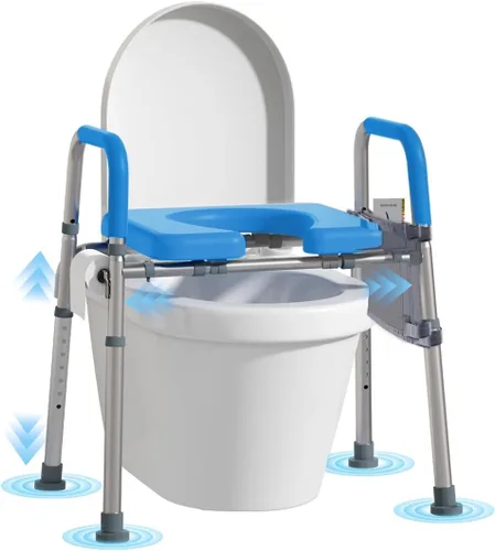 Vista 10 de WHLICKS Asiento elevado para inodoro con asas – Asiento elevado de ancho ajustable, cómodos elevadores de asiento de inodoro acolchados