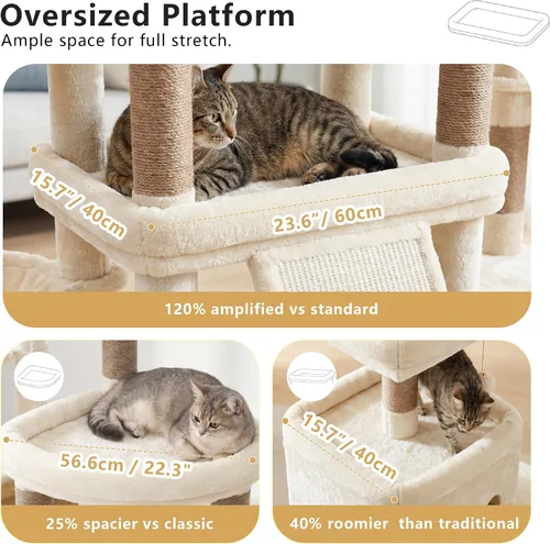 Vista 3 de Heybly Cat Tree - Torre antipunta para gatos de 72.4 pulgadas con perchas